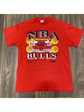 Vintage Trench Chicago Bulls Back to Back World Champions 91 92 Shirt Mens L Red